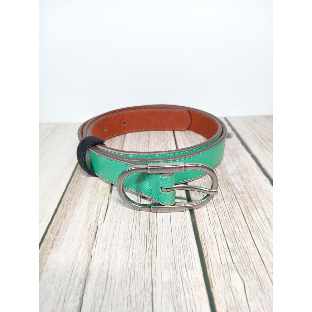 Green Genuine Leather Belt 1877 with Southwestern Geometric Design